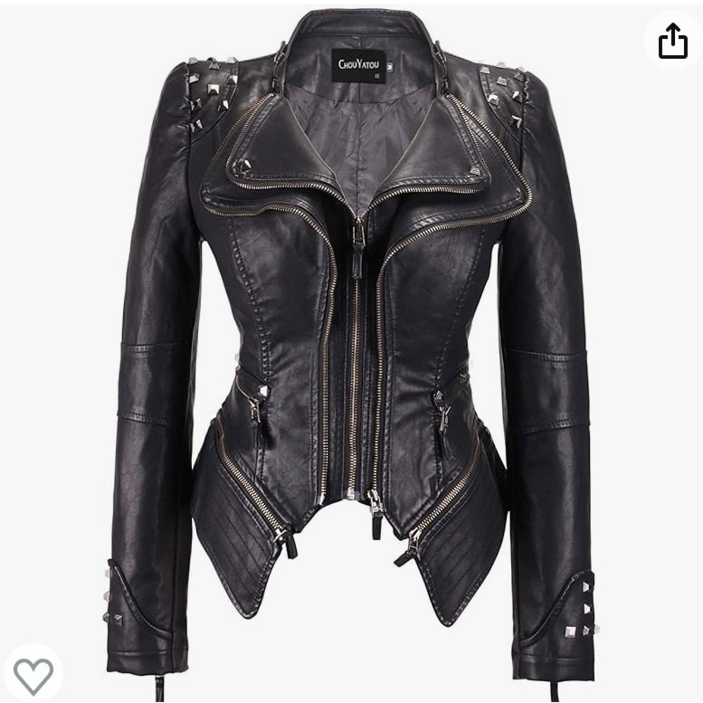 Women’s Black Faux Leather Studded Punk Rocker Jacket Size Large